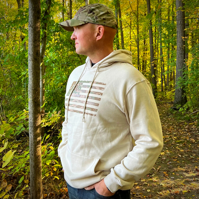 Men's Heavyweight Oversized Arid Camo Flag Hoodie (Sand)