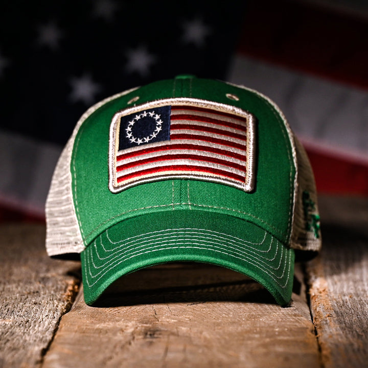 Betsy Ross Flag Patch Trucker Hat (Kelly Green)