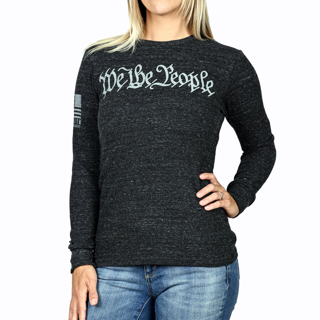 Women's “We the People” Long Sleeve Patriotic Thermal (Heather Charcoal) - Boyfriend Fit