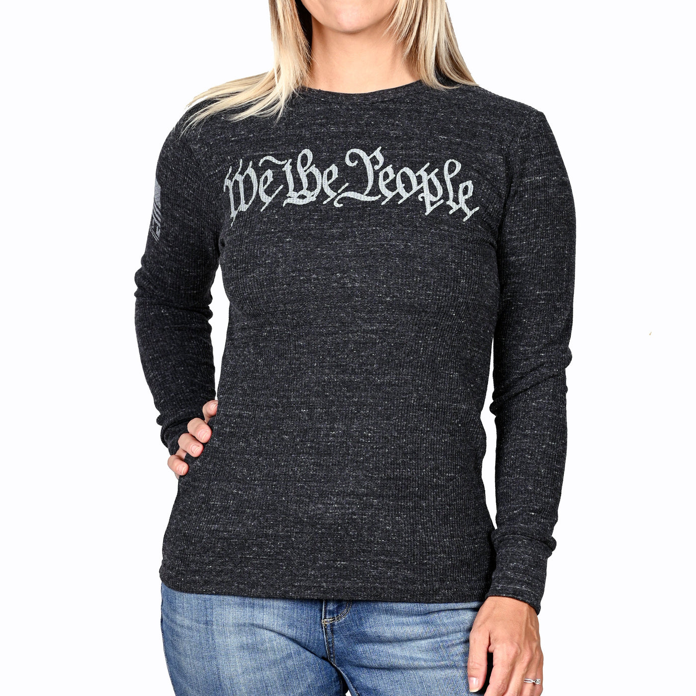 Women's “We the People” Long Sleeve Patriotic Thermal (Heather Charcoal) - Boyfriend Fit