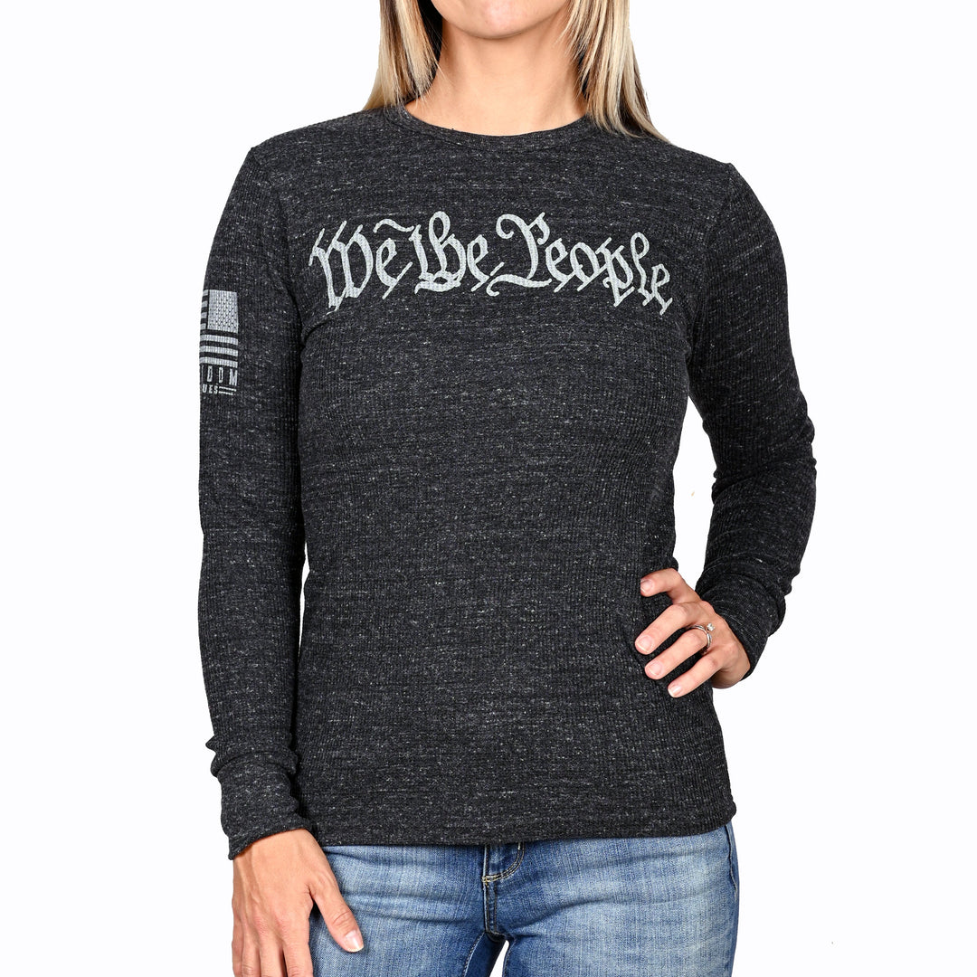 Women's “We the People” Long Sleeve Patriotic Thermal (Heather Charcoal) - Boyfriend Fit