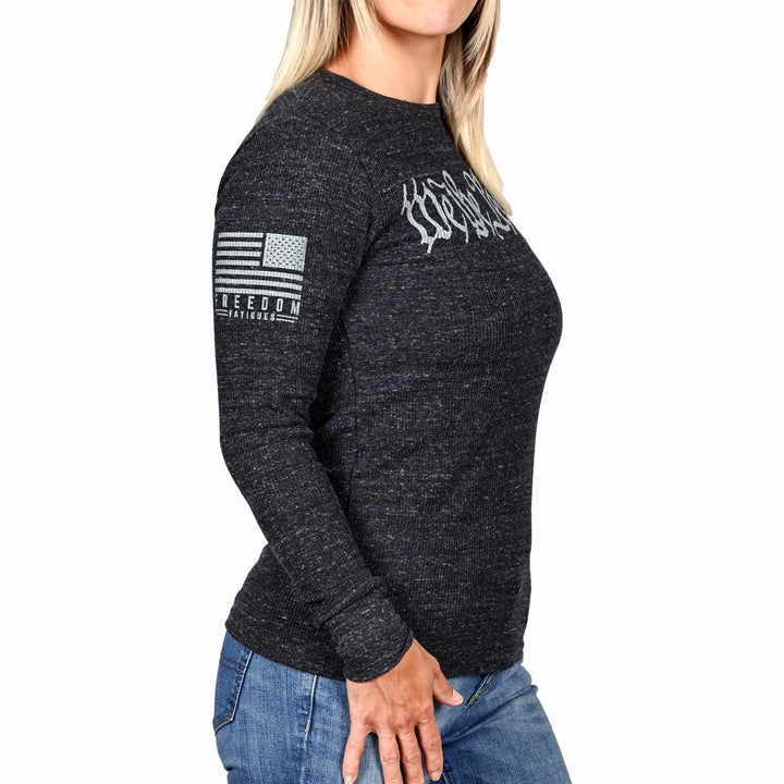 Women's “We the People” Long Sleeve Patriotic Thermal (Heather Charcoal) - Boyfriend Fit