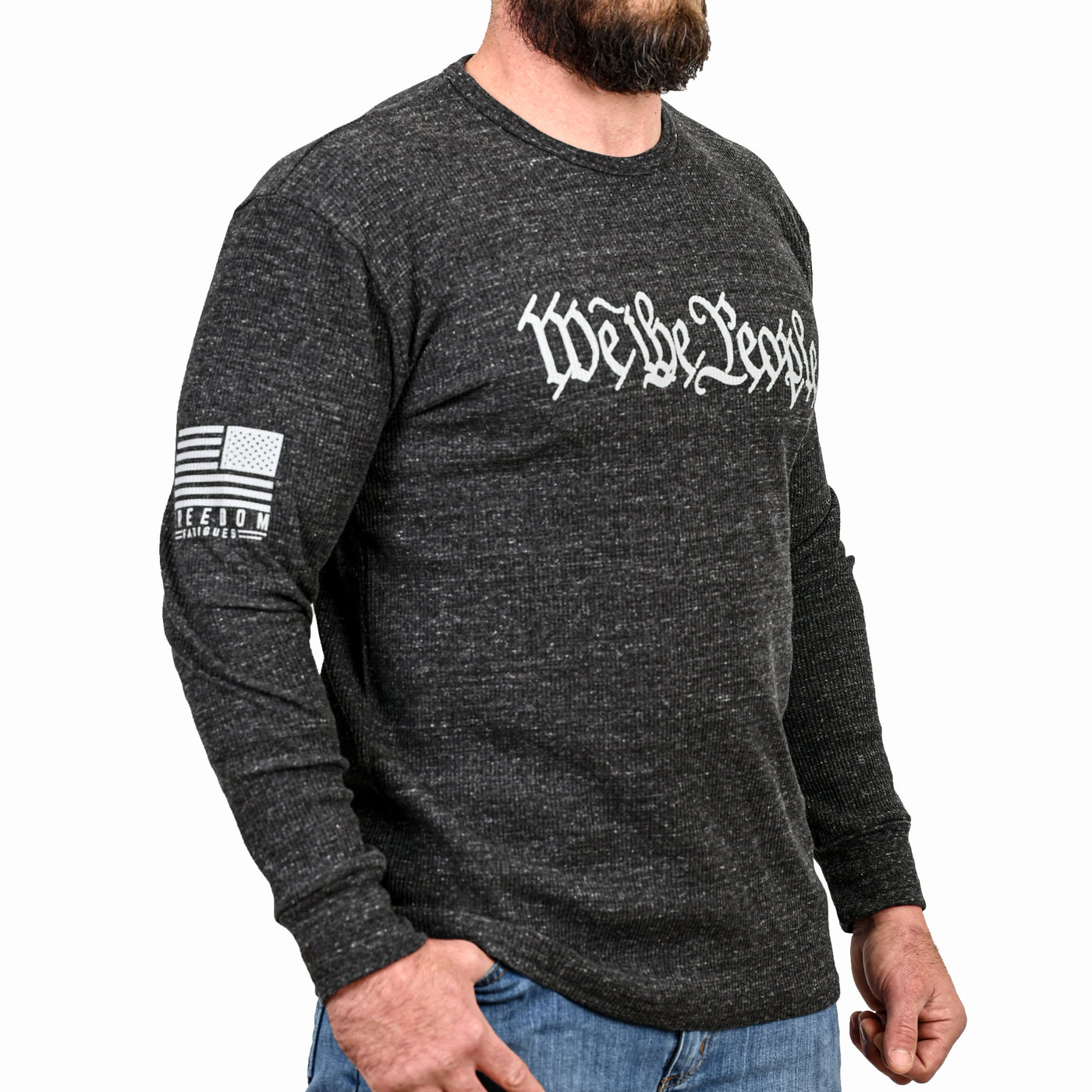 Men's "We The People" Patriotic Long Sleeve Thermal - Heather Charcoal