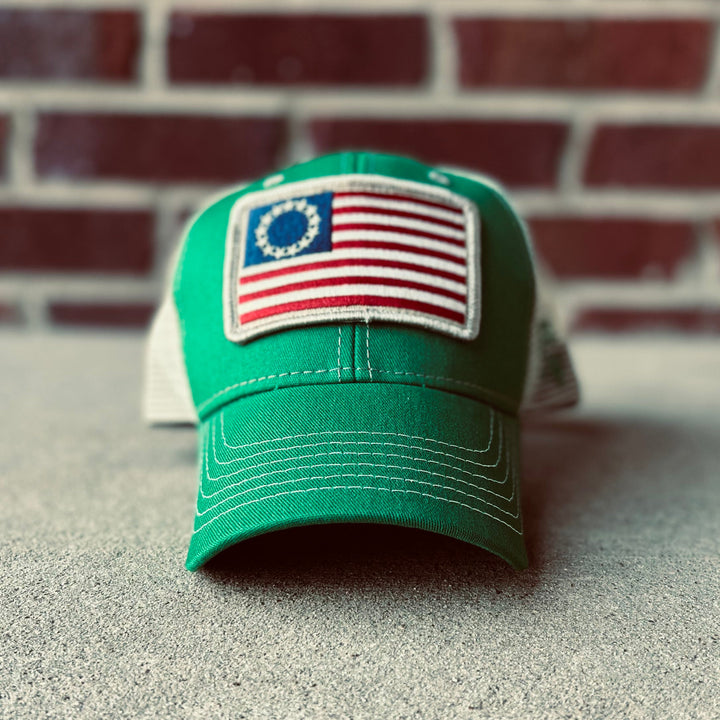 Betsy Ross Flag Patch Trucker Hat (Kelly Green)