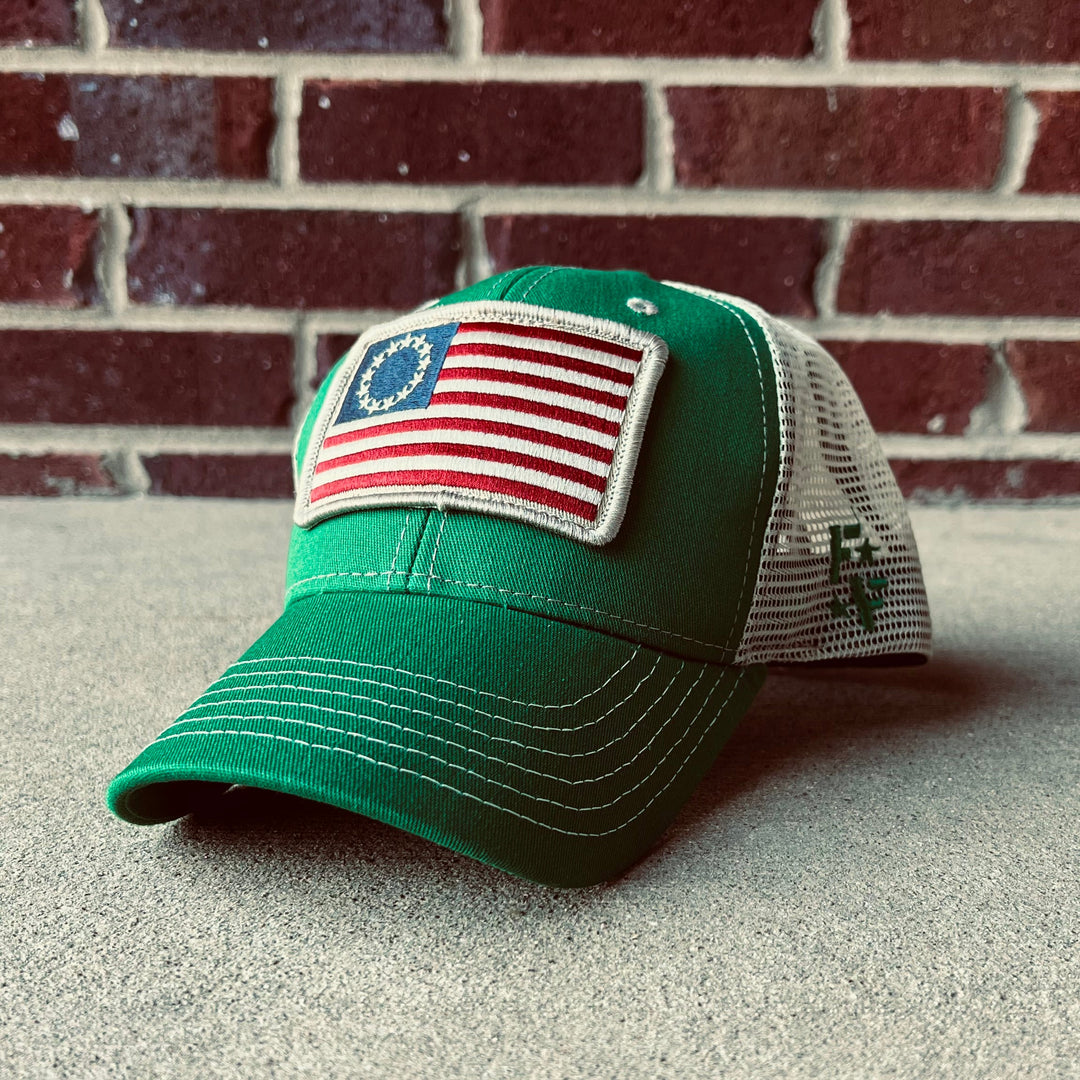 Betsy Ross Flag Patch Trucker Hat (Kelly Green)