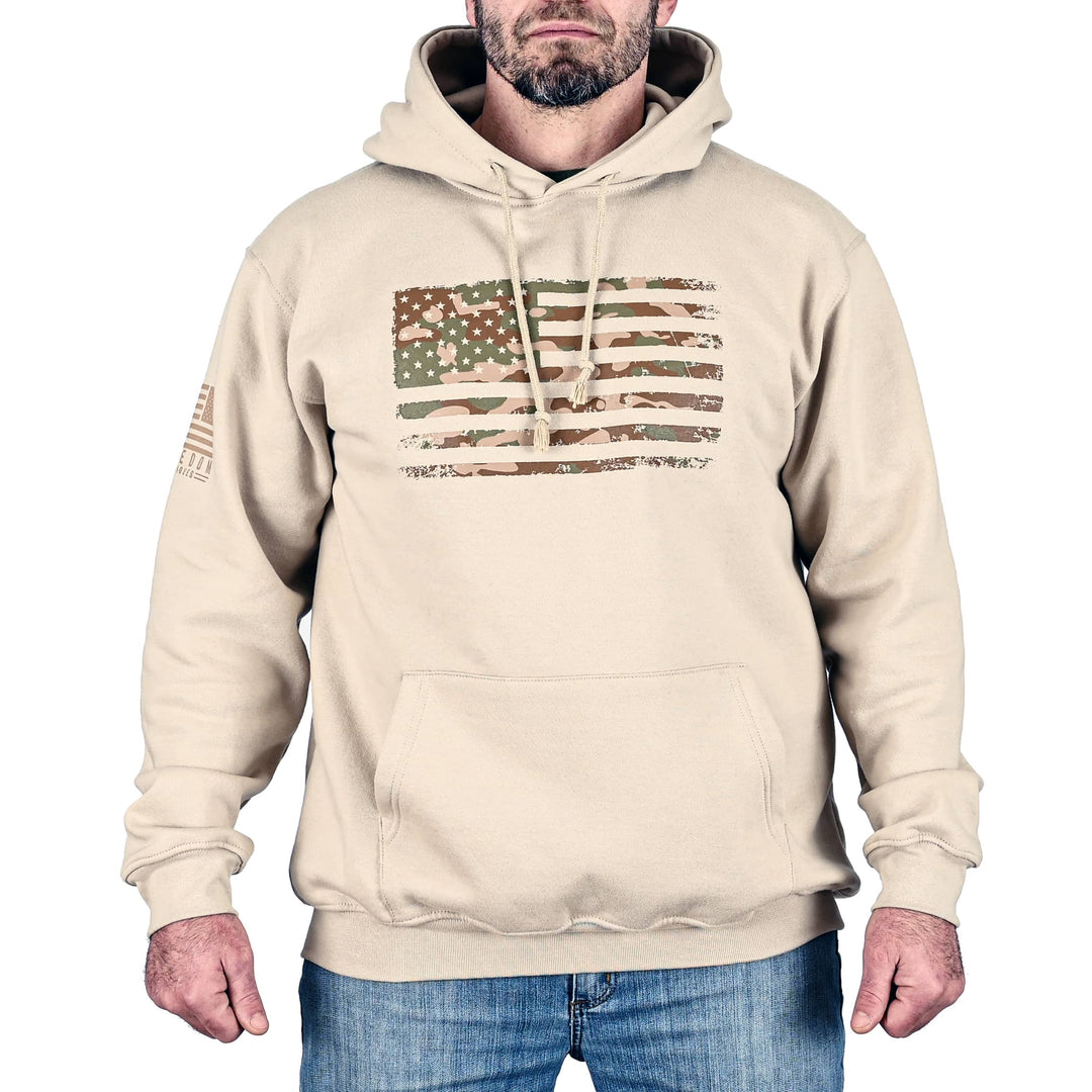 Men's Heavyweight Oversized Arid Camo Flag Hoodie (Sand)