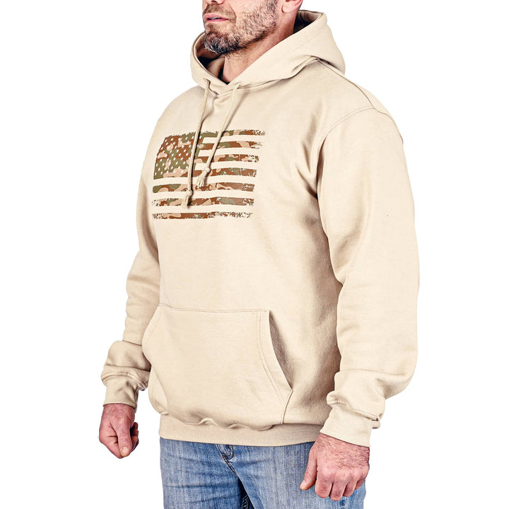 Men's Heavyweight Oversized Arid Camo Flag Hoodie (Sand)