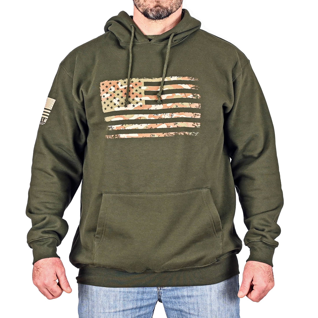 Men's Heavyweight Oversized Arid Camo Flag Hoodie (OD Green)