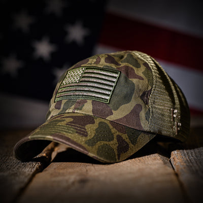 Vintage Frog Skin Camo American Flag Range Hat