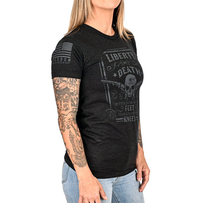 Women's Liberty or Death Patriotic Boyfriend Fit T-Shirt (Black on Black)