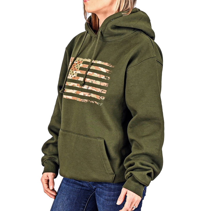 Women's Heavyweight Oversized Arid Camo Flag Hoodie (OD Green)