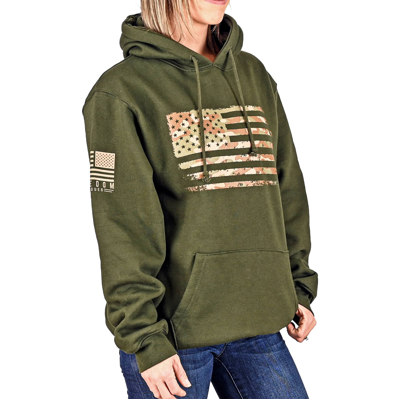 Women's Heavyweight Oversized Arid Camo Flag Hoodie (OD Green)