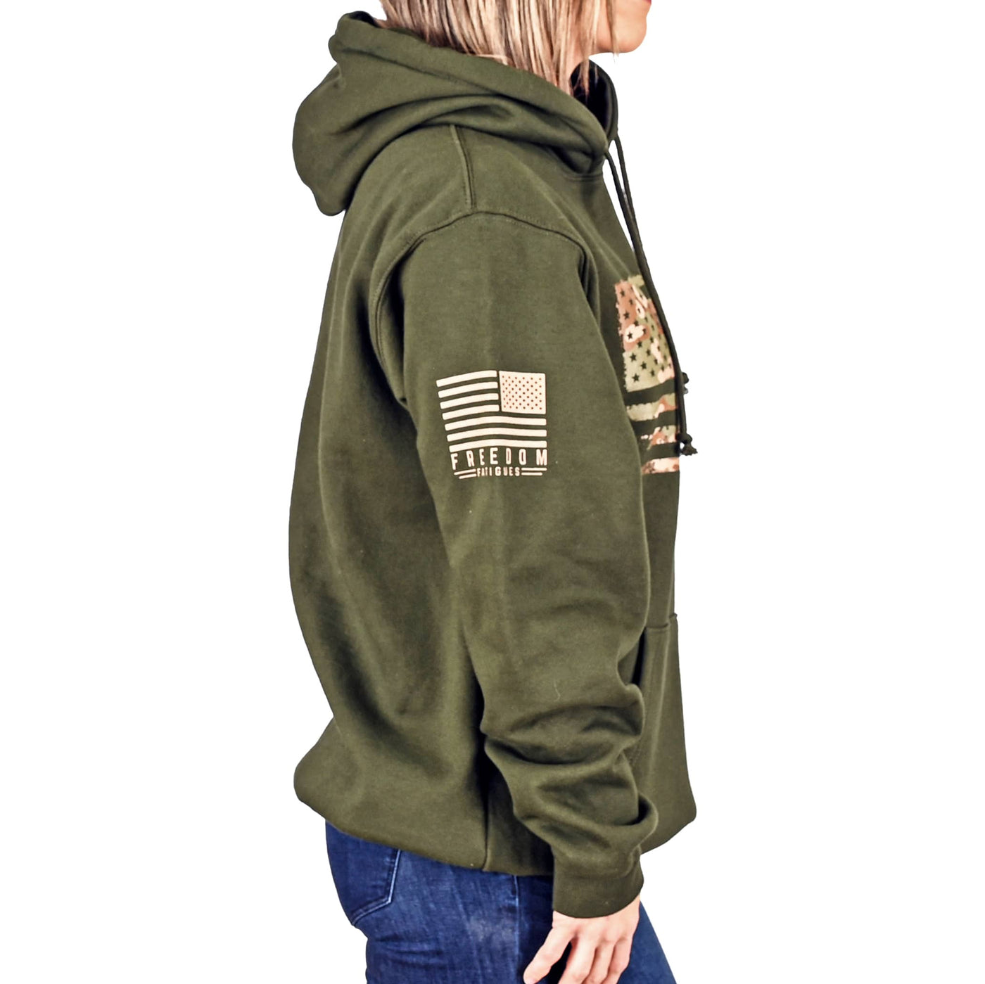 Women's Heavyweight Oversized Arid Camo Flag Hoodie (OD Green)